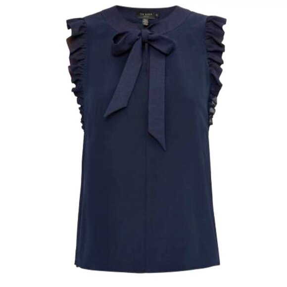 Ted Baker Navy Eene Frill Silk Top - Picture 6 of 15
